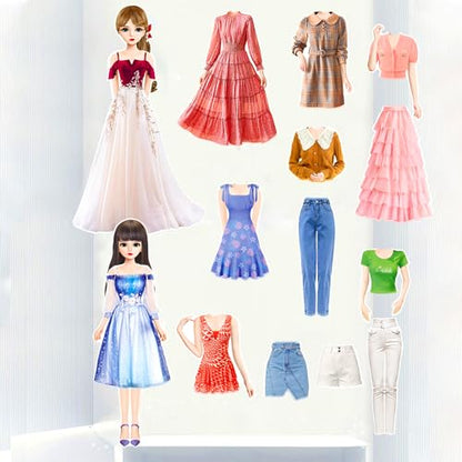 Magnetic Dress Up Dolls, Magnetic Doll Dress Up Kits Magnetic Paper Dolls Pretend Play Set for Girls Ages 4 Years and Up Kids Travel Activities Road Trip Car Ride Interactive Learning Imagine Gift - style: L Set