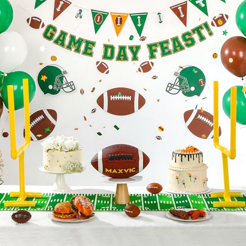 Moukeren 3 Pcs Football Party Decorations Football Table Runner with Plastic Goal Post Centerpieces 23.62" x 47.24" Soccer Goal Post Field Table Decor for Sports Theme Birthday Party - size: 118.11" X 23.62", 23.62" X 47.24"