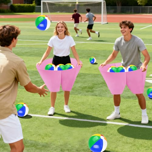 Granny Pants Game with Bouncy Balls and 1 Air Pump (Random Colors), Granny Pants Outdoor Game Baby Shower Funny Party Game for Adults & Families, Big Pants Ball Game Granny Pants Yard Game - color: Pink
