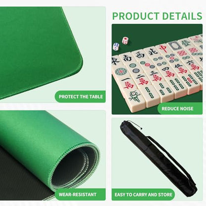 Mahjong Mat, Mahjong Table Mat with Black Carrying Bag,Rubber Anti Slip Game Mat and Noise Reducing Table Cover for Mahjong,Dominoes,Poker,Card,Board Games Table Mat (Green, 31.5 Inches) - color: Green