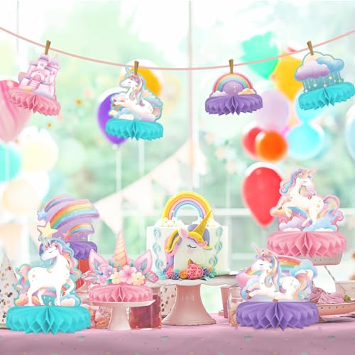 Unicorn Birthday Party Supplies Set - Rainbow Table Decorations with Honeycomb Centerpiece for Unicorn Party Decorations - style: Unicorn