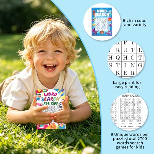 Elfew 20 Pack Bulk Small Word Search Puzzle Books for Kids Ages 4-8 | Over 2500+ Words, Answer Keys Included, Educational Vocabulary Activity Workbooks, Travel Screen Free Learning Games - style: 20 Word Search Book