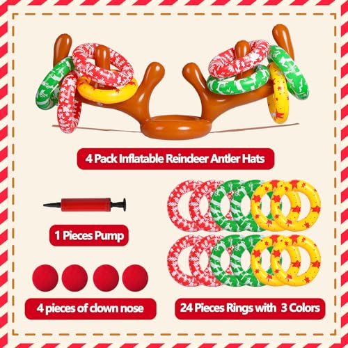 MGparty Christmas Inflatable Reindeer Antler Toss Games Xmas Ring Toss Game for Kids Teens Adults Indoor Outdoor Family Holiday Party Gifts - color: Brown-4 Pack