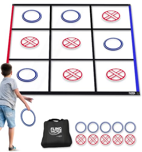Swooc Games® - Fling Tac Toe™ (9ft x 9ft) Giant Tic Tac Toe Game Outdoor | Weatherproof Giant Outdoor Games for Adults and Family | Large Backyard Games for Kids | Jumbo Outside Yard & Lawn Game