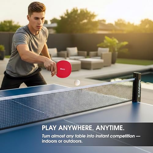 Cannon Sports Table Tennis Set – 4 Unbreakable Paddles, 6 3-Star Balls, Retractable Net & Carry Bag – Clamp-On Portable Ping Pong Net Fits Tables up to 2 Inch Thick, Extends to 6 Feet - color: Black