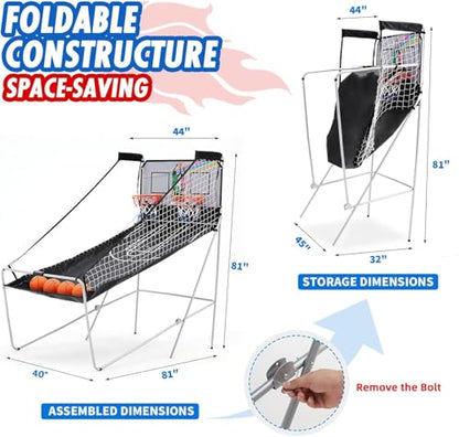 Foldable Electronic Dual Basketball Arcade Game,Double Shot 2 Player, 8 Game Options w/4 Balls LED Scoring System & Indoor Basketball Game for Youth, Adults