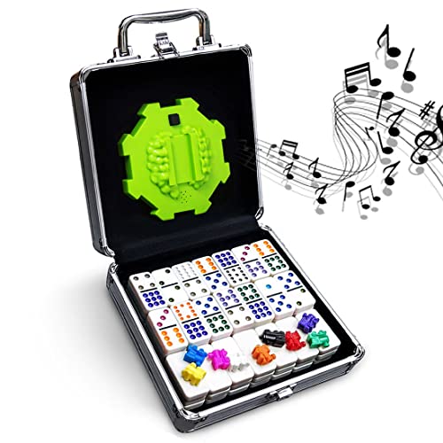 Yinlo Mexican Train Dominoes Set with Sound Effects, Mexican Train Dominoes Game for Travel, 91 Tiles Double12 Colored Dominoes Game Set with Aluminum Case - style: DOT DOMINOES with GREEN HUB
