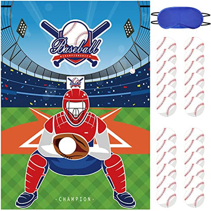 JOARHONAL Pin the Baseball on the Glove - Baseball Party Games for Kids 20" x 28" Baseball Game Poster with 24 Reusable Stickers Sport Themed Birthday Party Favor Sets - style: Baseball