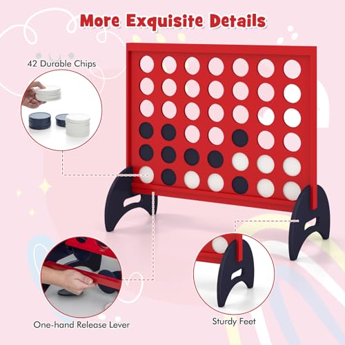 GLACER Giant 4-in-a-Row Game Set, Indoor/Outdoor Connect Game 4 w/ 42 Jumbo Chips & Quick-Release & Heavy-Duty 600D Oxford Storage Bag, 4-to-Score Game Set for Kids & Adults, Parties & Backyard