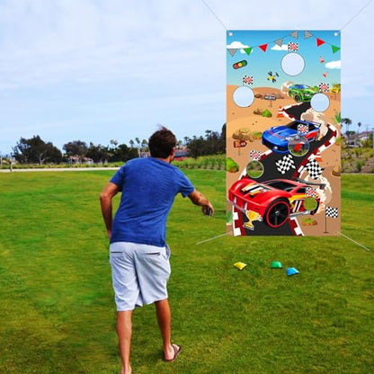 Vuzvuv Toss Games Banner with 4 Bean Bags and 5 Scores Holes for Race Car Party Favors, Adults Birthday Party Decorations