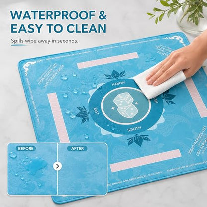 Mahjong Mat for Table Waterproof Anti-Wrinkle with Rules 32x32 Inch 3mm Thickness Anti-Slip Noise-Reducing Game Mat Table Cover for Mahjong Poker Board Games Dominoes (Green) - color: Green