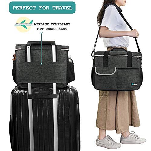 PetAmi Dog Travel Bag Organizer, Pet Travel Kit with 2 Food Containers & 2 Collapsible Dog Bowls, Pet Supplies Tote with Luggage Sleeve, Weekend Road Trip Camping Essentials, Dark Gray, Medium - color: Charcoal, size: Medium - 14.5"L x 8"W x 12.0"H