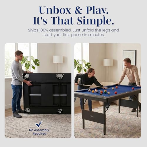 Hathaway Fairmont Folding Pool Table for Family & Home Use Includes Full Set of Billiard Balls, Cues, Chalk, Triangle and Carrying Bag, Portable Space-Saving Table