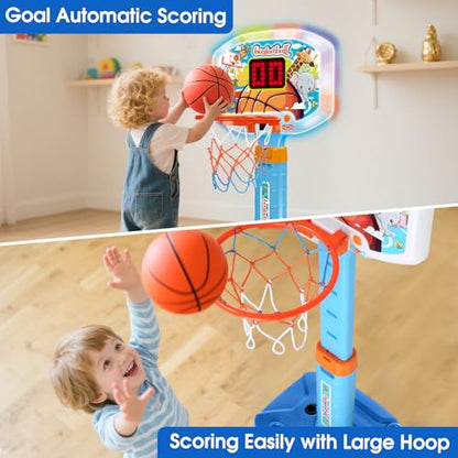 Toddler Basketball Hoop Indoor for Age 1-3, Kids Basketball Hoop with Led Light Scoreboard, Adjustable Basketball Goal with 3 Balls, Outdoor Sport Toy for 1 2 3 4 Year Old Baby Boy Girl Birthday Gift