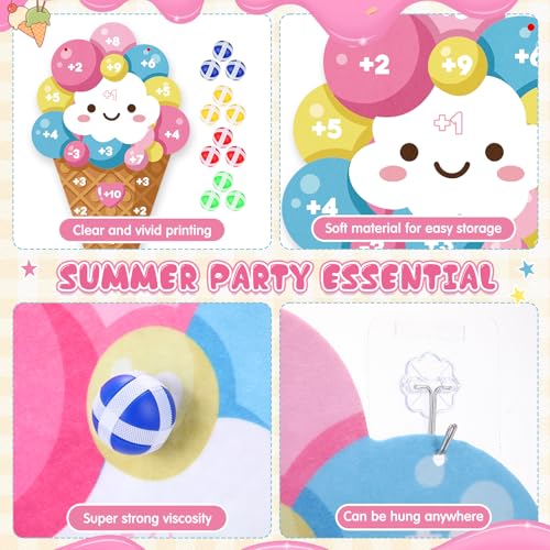 Seenelling Ice Cream Party Game 26 x 14 Ice Cream Dart Board with 12 Sticky Balls Toys Summer Games Two Sweet Birthday Decorations Three Scoops of Fun Birthday Decor Party Favors - size: 26 x 14", style: Ice Cream