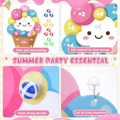 Seenelling Ice Cream Party Game 26 x 14 Ice Cream Dart Board with 12 Sticky Balls Toys Summer Games Two Sweet Birthday Decorations Three Scoops of Fun Birthday Decor Party Favors - size: 26 x 14", style: Ice Cream
