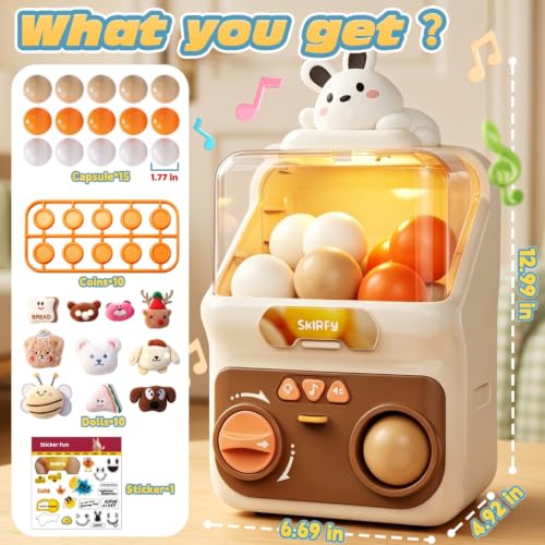 Skirfy Gumballs Machine Toy for Kids,15 PCS 1.77 in Capsules Light Up Vending Machine Operated Gumballs Prize Arcade Game Claw Machine Game Sensory Toys Dolls Gifts - color: White Bunny