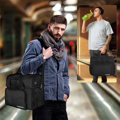 LARIPOP 2 Ball Bowling Bag Double Bowling Ball Carrier with Padded Holder, Shoe Compartment for Men Women Bowling League & Tournament - color: Black