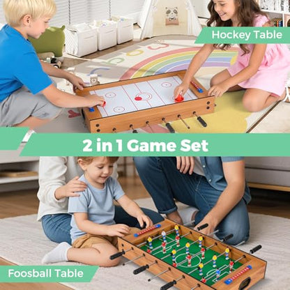 KOTEK 2-in-1 Multi Game Table, 27" Table Top Game Set with Foosball & Table Hockey, Wooden Combo Game Table for Home, Game Room, Family Game Night, Arcades, Bars, Parties