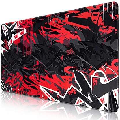 Canjoy Gaming Mouse Pad 31.5x15.8inch Extended XXL Large Mouse Pad Big Computer Keyboard Mouse Mat Desk Pad with Non-Slip & Rubber Base & Stitched Edge - color: Black Red
