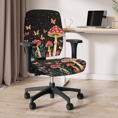 Butterfly Computer Chair Cover Desk Chair Arm Covers Mushroom Stretchy 4-Piece Set Whimsical Elastic Breathable Desk Chairs Covers Slipcovers for Home and Gaming Chairs - color: Mushroom Butterfly