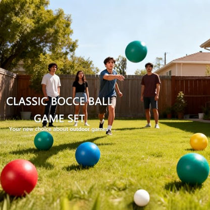 84mm Bocce Ball Set, Outdoor Games for Adults and Family, Backyard Ball Set with 8 PE Bocce Balls & 1 Pallino & Carry Bag & Measuring Tape for Teens Beginners - size: 84mm