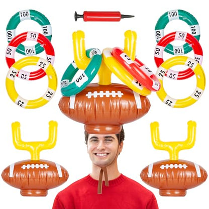 2 Set Inflatable Football Post Ring Toss, Goal Post Ring Game, Football Goal Post for Kids, Family, Birthday Games Indoor and Outdoor Party Supplies (2 Toss Post Hats 6 Rings 1 Pump)
