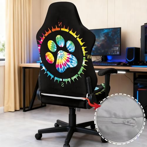 Colorful Paw Print Computer Gaming Chair Cover Slipcover Attached Arms Stretchable Breathable Ergonomic Office Chair Cover Cat Scratch Proof Non Slip Gaming Chairs Covers for Gamer Room Deco - color: Colorful Big Paw Print