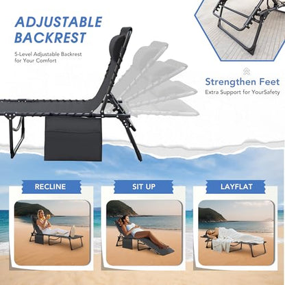 Flamaker Face Down Chaise Lounge Chair 5-Position Adjustable Sunbathing, Foldable Tanning Chair with Face& Arm Holes, Outdoor Recliner Chair for Pool, Beach, Patio, Lawn (Grey, 1 Pcs) - color: Grey, style: Sauna, 1 Pcs