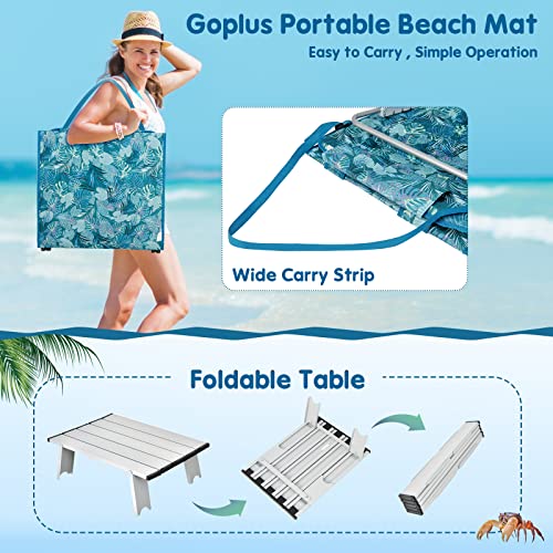 Goplus Beach Chairs with Side Table, 2 Pack Folding Lounge Chairs for Adults, with 5 Adjustable Position, Backpack Lightweight Reclining Lounge Chair for Lawn Camping Picnic Sunbath Pool (Blue&Green) - color: Blue&green