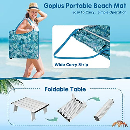 Goplus Beach Chairs with Side Table, 2 Pack Folding Lounge Chairs for Adults, with 5 Adjustable Position, Backpack Lightweight Reclining Lounge Chair for Lawn Camping Picnic Sunbath Pool (Blue&Green) - color: Blue&green