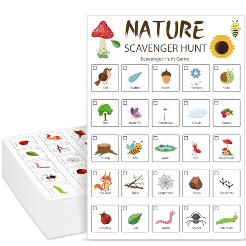 Hoolerry 30 Pcs Scavenger Hunt for Kids Road Trip Game Car Spring Summer Wedding Scavenger Hunt Cards Travel Activities Camping Games Outdoor Indoor Seek Activity for Kids Adults (Nature) - style: Nature