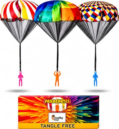NUTTY TOYS Parachute Toys for Kids - Tangle Free Outdoor Flying Parachute Men, Top Indoor & Outside, 3 4 5 6 7 8 9 10 11 12 Year Old, Best Christmas Stocking Stuffers Idea 2026 Unique Boy & Girl Gifts - style: Rainbow