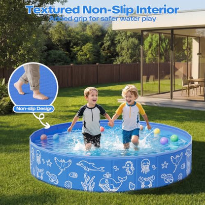 Large Kiddie Pool with Canopy, 79in Foldable Kids Pool, Baby Pool with Detachable UPF 50+ Sunshade, Portable Non-Slip Swimming Pool Dog Pool for Backyard, Beach, Outdoor Summer Water Play - size: 79IN
