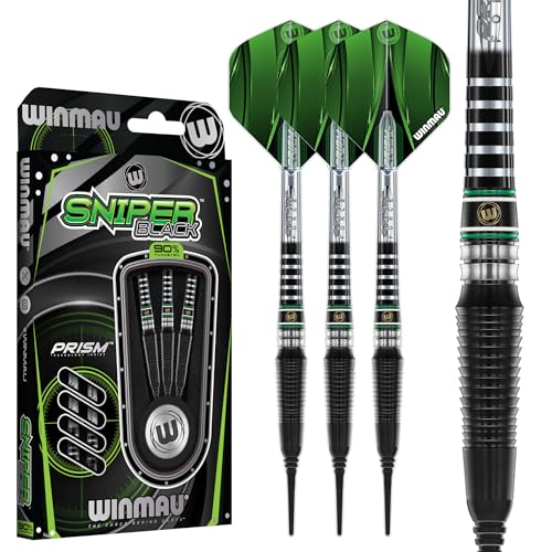 Winmau Sniper Black Professional Darts Set - 90% Tungsten Darts with Flights & Shafts - Match-Weighted Barrels for Steel Tip & Soft Tip Darts - Available in 18g to 24g Weights - size: 18G - Soft Tip