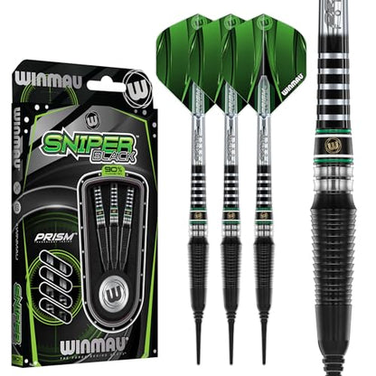 Winmau Sniper Black Professional Darts Set - 90% Tungsten Darts with Flights & Shafts - Match-Weighted Barrels for Steel Tip & Soft Tip Darts - Available in 18g to 24g Weights - size: 18G - Soft Tip