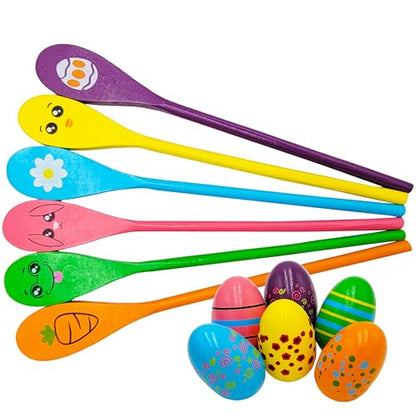 Painted Easter Egg and Spoon Race Game Set, Family Game for Kids & Family Activity Holiday Outdoor Yard Easter Egg Hunt Birthday Party Front Lawn - style: 48 Players