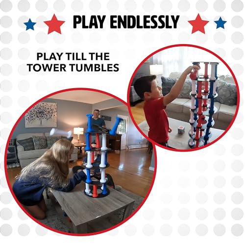 NSG Giant Tumbling Tower Game - Classic Stacking Game, 36 Colorful Pieces, Foam Dice, and Travel Storage Bag - Party Game for Friends and Family Ages 5 and up