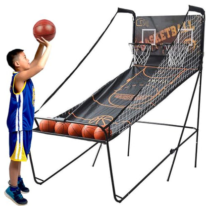 Basketball Arcade Game, Dual Shot Electronic Hoop with 8 Game Modes, Foldable Indoor/Outdoor Set with Balls & Pump for Family Fun