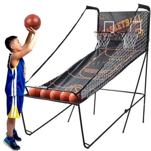 Basketball Arcade Game, Dual Shot Electronic Hoop with 8 Game Modes, Foldable Indoor/Outdoor Set with Balls & Pump for Family Fun