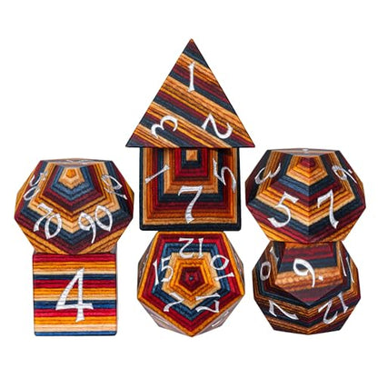 Wooden Dice Set Yellow Striped DND Dice Natural Wood for Role Playing Games and Tabletop Game - color: Yellow Striped/Silver