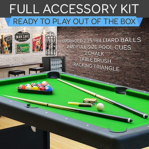 6-Ft Folding Pool Table - 76 Inch Foldable Billiard Game Table for Kids and Adults w/Accessories, Includes 2 Cues, Brush, Ball Triangle & 2 Chalk - SLPLTB76 (SLPLTB76.5)