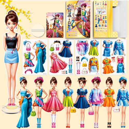 Magnetic Dress Up Paper Doll,Magnet Princess Dress Up Dolls for Girls Ages 4-7 Kids,Travel Activities Road Trip Car Ride Interactive Learning Created Imagine Set Birthday Gift (D Set) - color: D Set