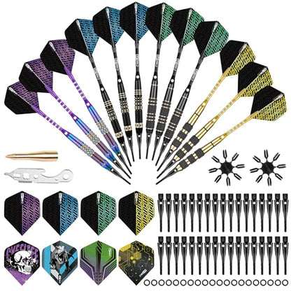 CyeeLife Darts Plastic Tip, Professional Soft Tip Darts Set for Electronic Dartboard 12pcs with 50 Extra Tips 12 Shafts 24 Flights 2 Flight Protctors 20 Rubber O Rings Shaft Lock System and Dart Tool