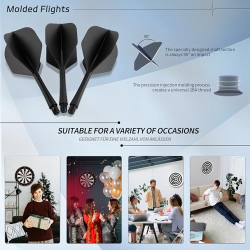 CyeeLife Integrated Dart Flights and Shafts | 2BA Thread | Professional All-in-One Molded Dart Accessories - color: 12 Pack