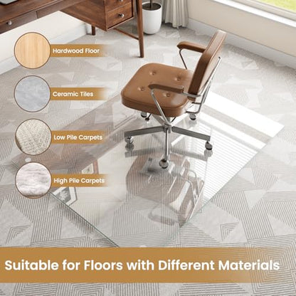 36"x46" Tempered Glass Chair mat for Carpet, Office Chair Mat with Round Corner, Desk Chair Mat for Carpet/Hardwood Floor/Rolling Chair-with 6 Anti-Slip Pads - size: 36x46