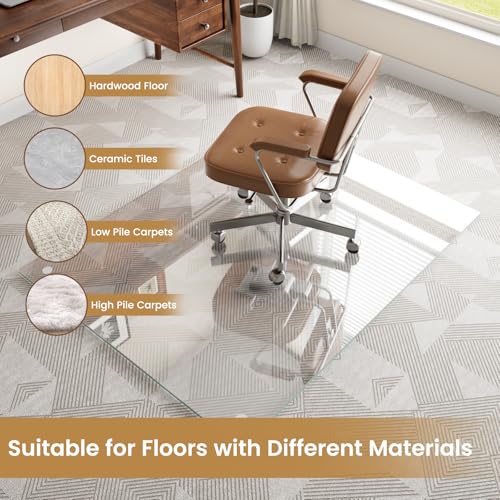 48"x60" Chair mat for Carpet, Tempered Glass Office Chair Mat with Round Corner, Desk Chair Mat for Carpet/Hardwood Floor-with 6 Anti-Slip Pads - size: 48x60
