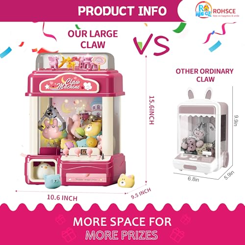 Interactive Claw Toy Arcade Machine with Prizes, Kids Vending Machine with Lights, Music, Plush Toys & Capsules, Mini Claw Machine USB Rechargeable, Birthday Gift for Girls Ages 6-12 - style: Large Dreamy Unicorn