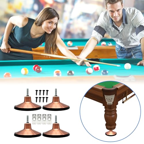 4PCS Pool Table Leg Levelers, Adjustable Table Leveling Feet with Mounting Plates and Screws, Game Table Height Raisers Replacement Parts for Pool Table, Foosball, Air Hockey and Ping Pong Table