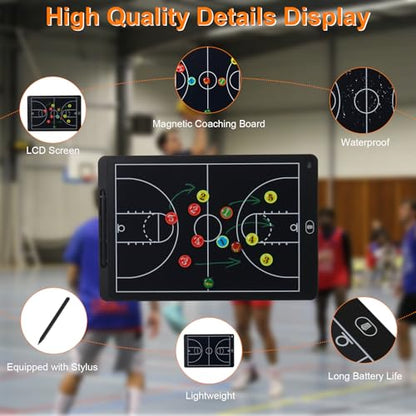 Magnetic LCD Basketball Coaching Board, 15 Inch Electronic Tactical Lineup Board Set with Stylus Pen, Dry Erase Markers and Carry Bag for Basketball Training, Game Strategy and Team Coaching